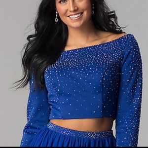 Blue 2pc formal prom dress royal blue Sz 10 stones